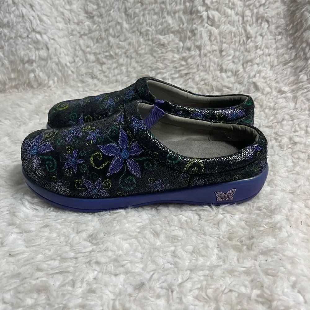 Alegria Kayla Leather Wild Flower Purple,green & black Clogs KAY-836 EUR SZ40